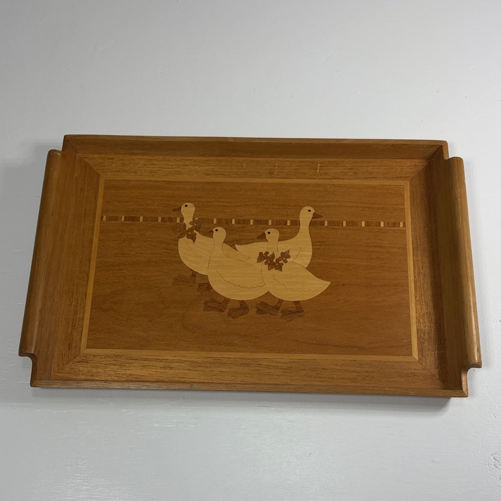 Goose geese vintage wood inlay serving tray